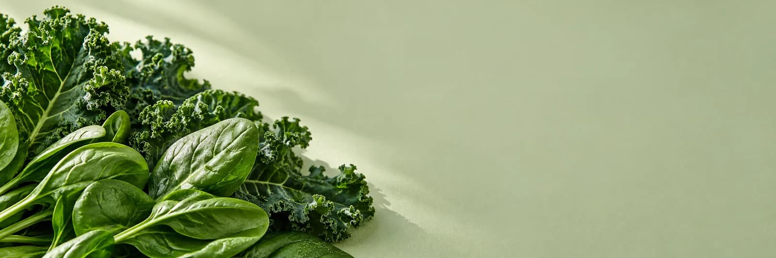 Fresh spinach & kale on a sage background